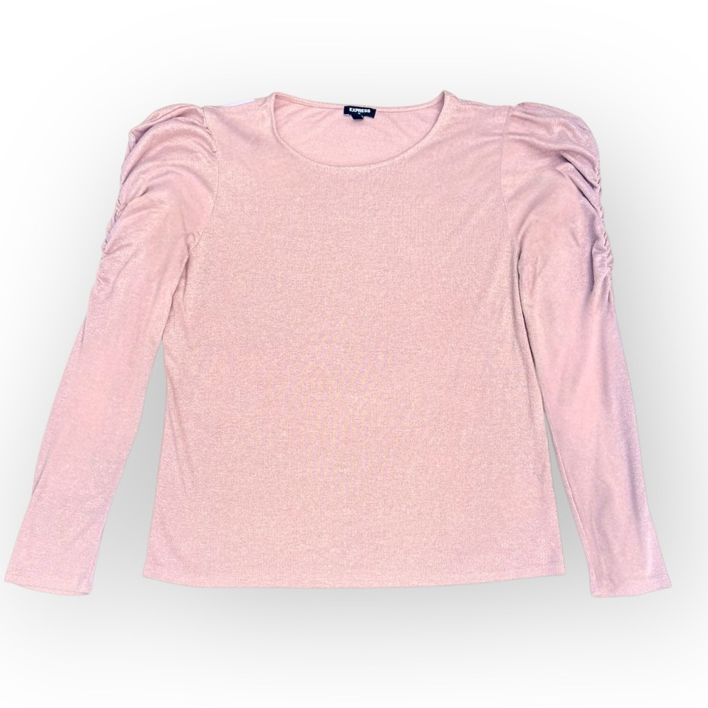 Express Shimmer Pink Ruched Long Sleeve Crew Neck Sweater | Women’s XL